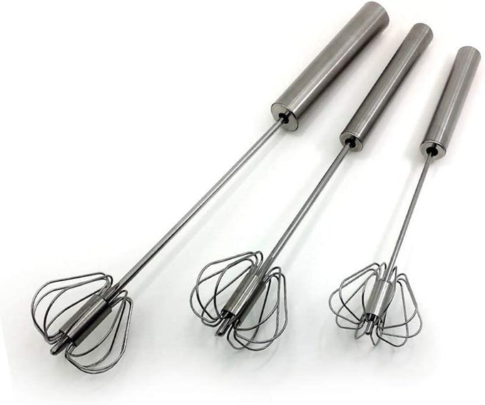 STAINLESS STEEL SEMIAUTOMATIC EGG WHISK 3PCS HAND PUSH ROTARY WHISK BLENDER