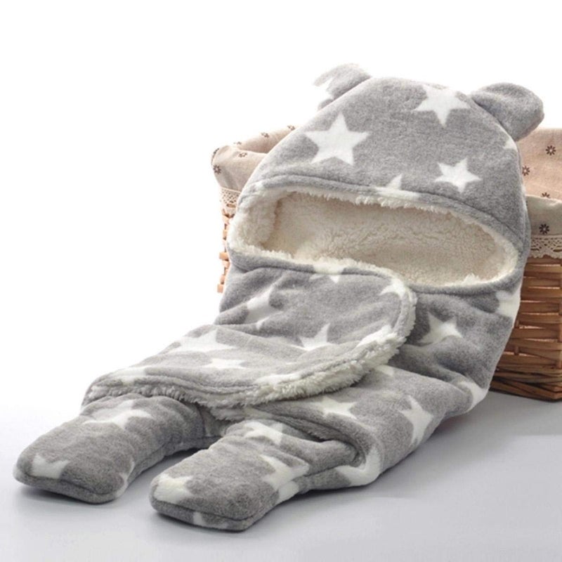 BRANDONN Newborn Babies Flannel Hooded Wearable Baby Blanket Cum Baby Wrapper Blanket Combo of 2 (Age 0-6 months, Dimension - 76 X 68 cm, Grey, Beige) - Image 2
