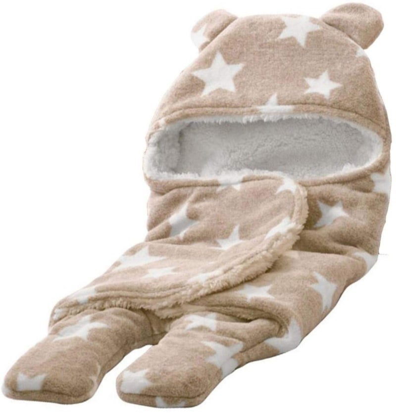 BRANDONN Newborn Babies Flannel Hooded Wearable Baby Blanket Cum Baby Wrapper Blanket Combo of 2 (Age 0-6 months, Dimension - 76 X 68 cm, Grey, Beige) - Image 4