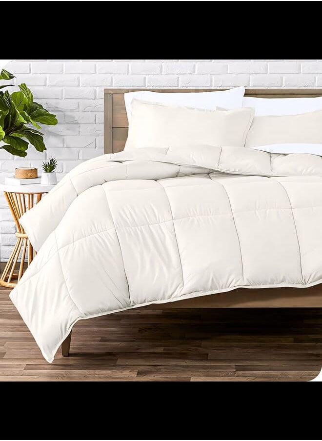Home of linens Cotton - Plain - 3 Pieces Heavy Comforter Set - 2.8Kgs - Down Alternative Filling - (For Matress 100cm/120cm) - Size (180cm x 240cm) + 2 Pillow Case Covers (50cm x 70cm) - Off White  - Image 1