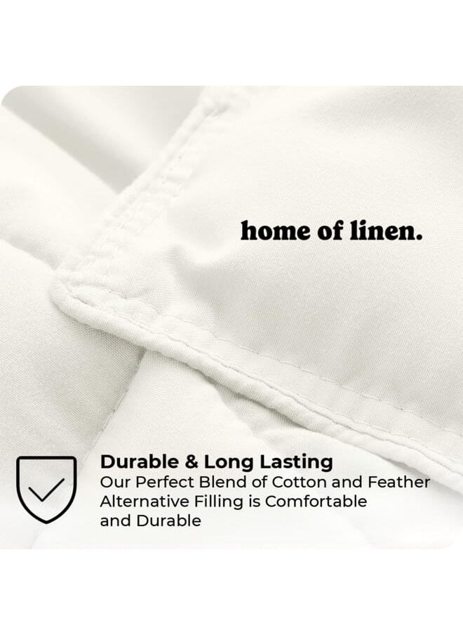 Home of linens Cotton - Plain - 3 Pieces Heavy Comforter Set - 2.8Kgs - Down Alternative Filling - (For Matress 100cm/120cm) - Size (180cm x 240cm) + 2 Pillow Case Covers (50cm x 70cm) - Off White  - Image 3