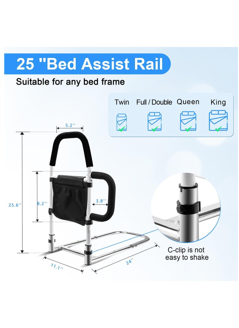 Bed Rails for Elderly Adults Safety, Bed Assist Rail with Double Grab Handles, Fall Prevention Guard with Storage Pocket, Support Up to 300lbs