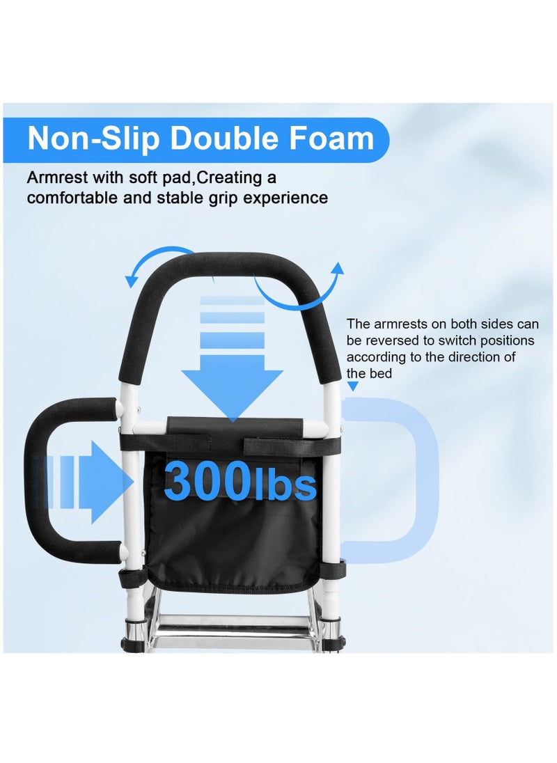 Bed Rails for Elderly Adults Safety, Bed Assist Rail with Double Grab Handles, Fall Prevention Guard with Storage Pocket, Support Up to 300lbs