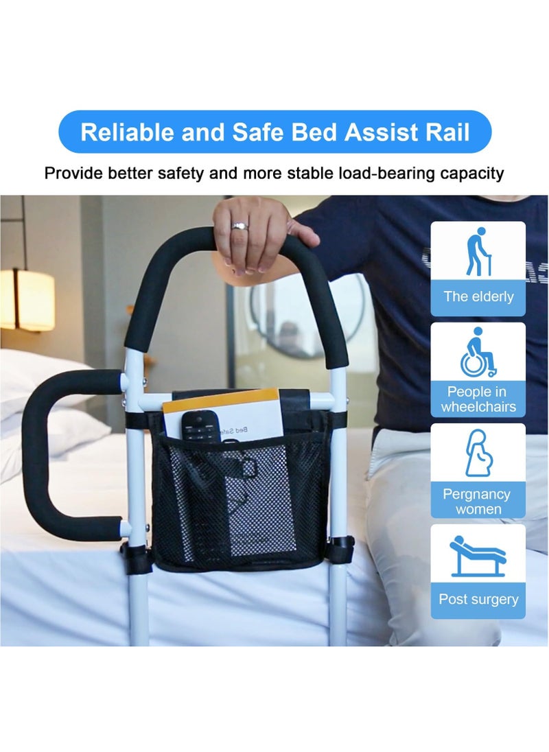 Bed Rails for Elderly Adults Safety, Bed Assist Rail with Double Grab Handles, Fall Prevention Guard with Storage Pocket, Support Up to 300lbs