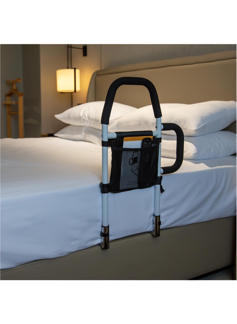 Bed Rails for Elderly Adults Safety, Bed Assist Rail with Double Grab Handles, Fall Prevention Guard with Storage Pocket, Support Up to 300lbs