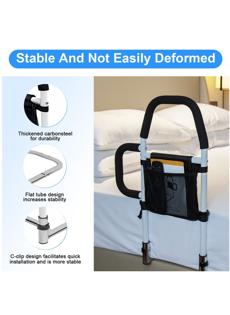 Bed Rails for Elderly Adults Safety, Bed Assist Rail with Double Grab Handles, Fall Prevention Guard with Storage Pocket, Support Up to 300lbs