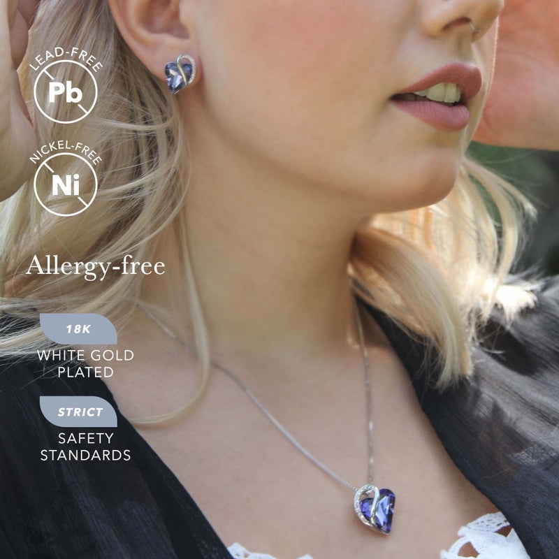 Leafael Necklaces for Women, Infinity Love Heart Pendant with Tanzanite Purple Birthstone Crystal for February, Jewelry Gifts for Wife, Silver Plated 18 + 2 inch Chain, Birthday Gift for Mom & Her - Image 2