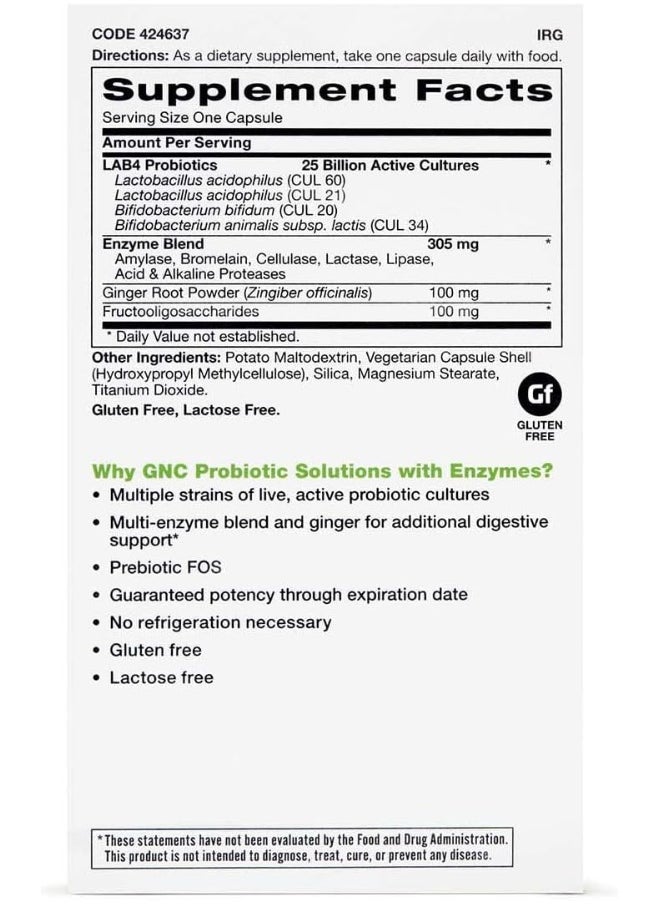 GNC - GNC Probiotic Solutions with Enzymes - 25 Billion CFUs - Image 1