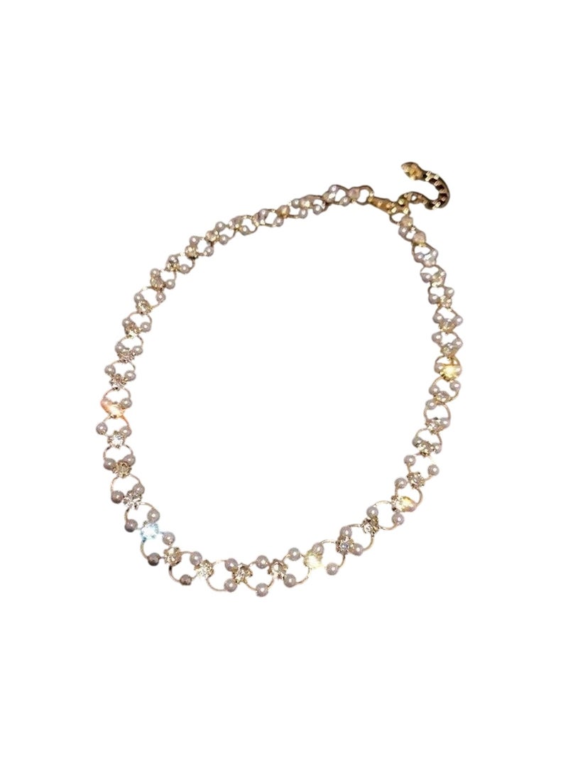 Huitich Crystal Loop Chain Choker Necklace Elegant Rhinestone Statement Jewelry  - Image 1