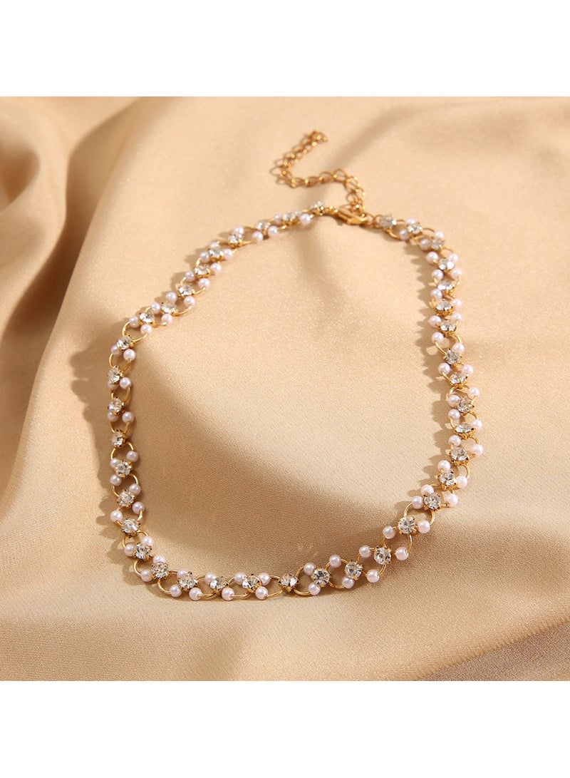 Huitich Crystal Loop Chain Choker Necklace Elegant Rhinestone Statement Jewelry  - Image 3