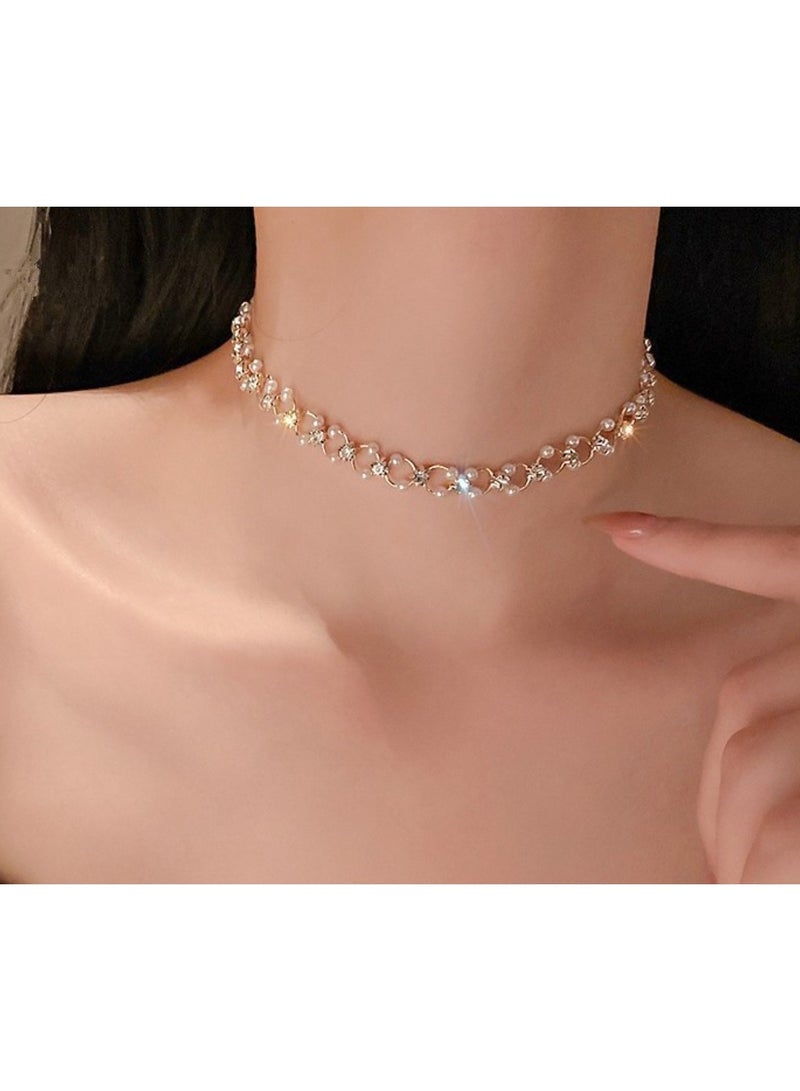 Huitich Crystal Loop Chain Choker Necklace Elegant Rhinestone Statement Jewelry  - Image 4