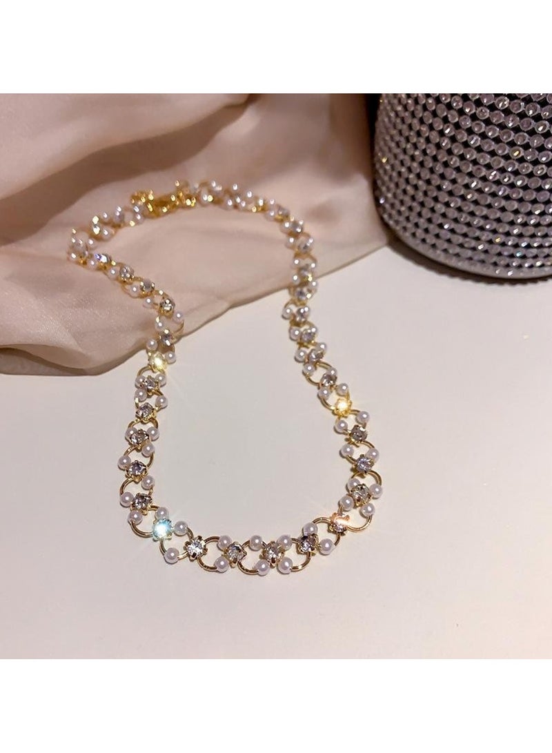 Huitich Crystal Loop Chain Choker Necklace Elegant Rhinestone Statement Jewelry  - Image 5