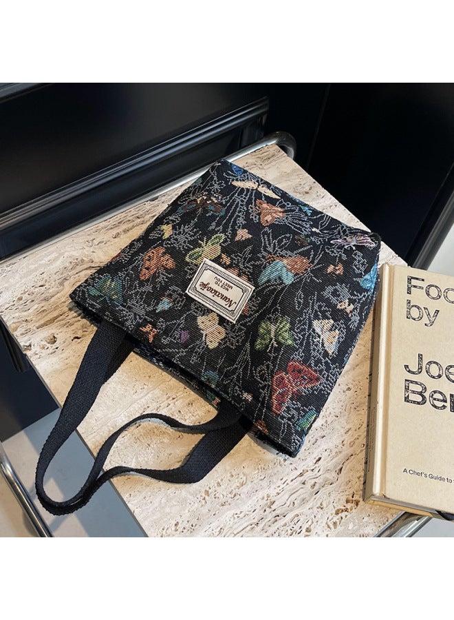 High School Students Class Canvas Bag 2024 Commuter Tote Bag Women's Ins Fashion Out Shoulder Mummy Bag-Color:small Size Black - Image 1