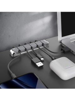 KASTWAVE Cord Organizer, Cable Organizer Holder 5 Slots Desktop Cord Wire Clips Keeper for Organizing USB Cable/Power Cord/Wire Home Office and Car (Grey)  - Image 5