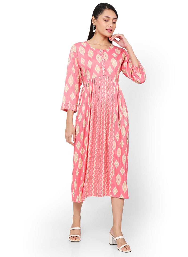 HANA & SARA SHORT PRINTED THREEFORTH SLEEVES CASUAL ARABIC KAFTAN JALABIYA DRESS  - Image 1