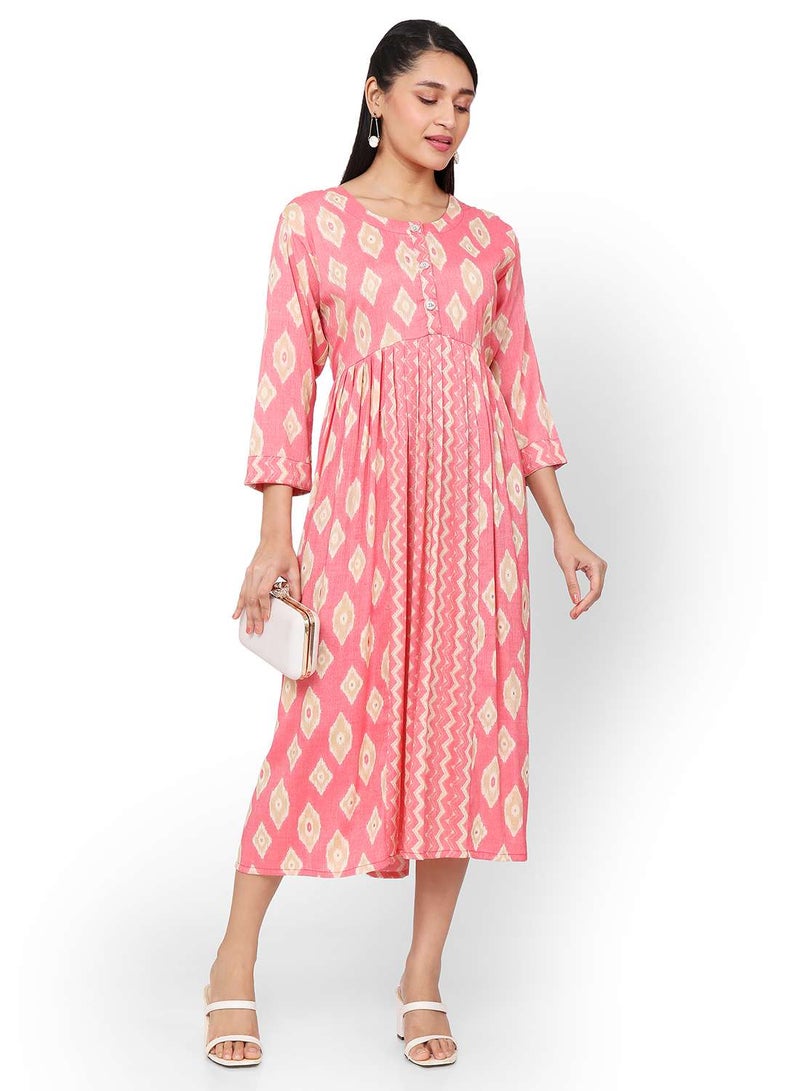 HANA & SARA SHORT PRINTED THREEFORTH SLEEVES CASUAL ARABIC KAFTAN JALABIYA DRESS  - Image 5