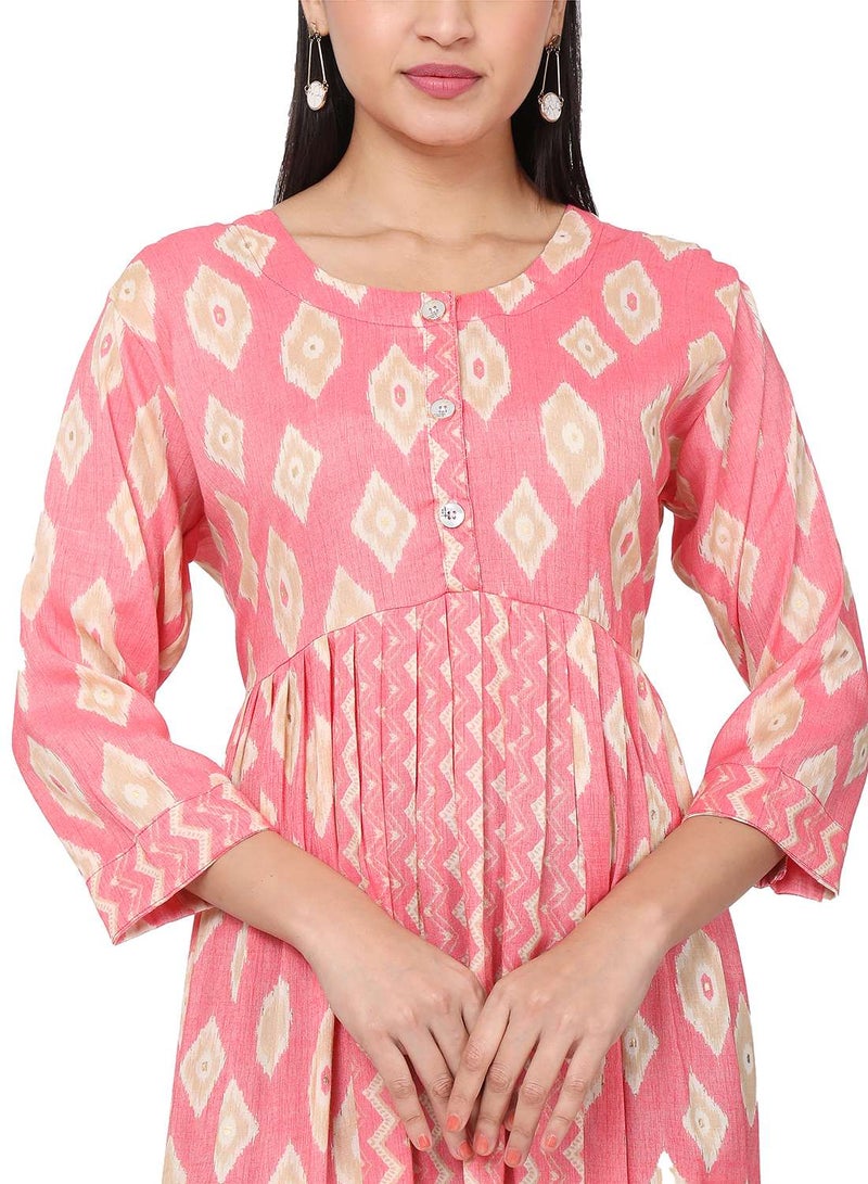 HANA & SARA SHORT PRINTED THREEFORTH SLEEVES CASUAL ARABIC KAFTAN JALABIYA DRESS  - Image 3