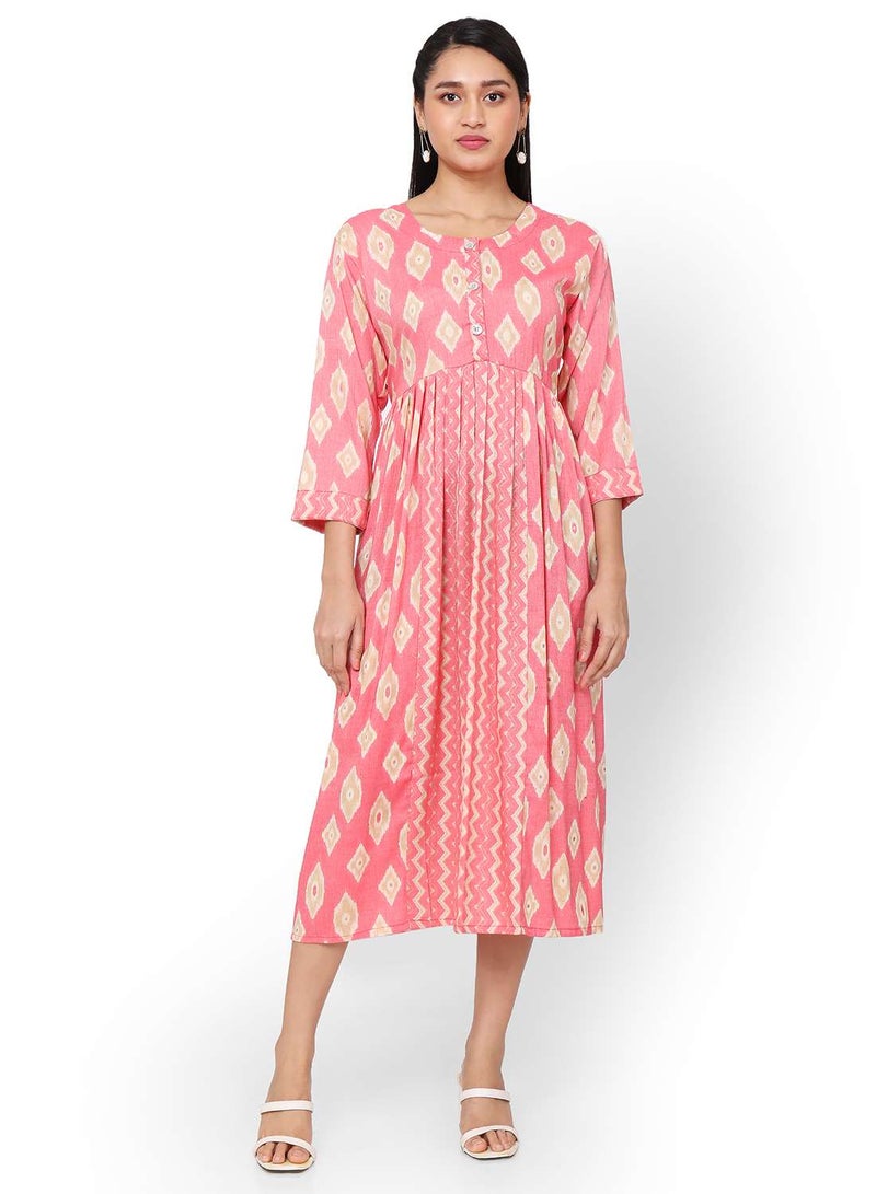 HANA & SARA SHORT PRINTED THREEFORTH SLEEVES CASUAL ARABIC KAFTAN JALABIYA DRESS  - Image 4
