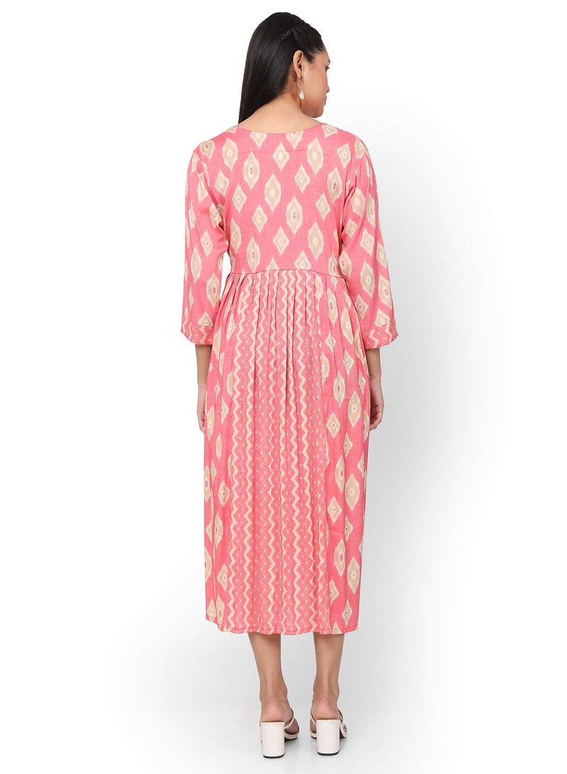 HANA & SARA SHORT PRINTED THREEFORTH SLEEVES CASUAL ARABIC KAFTAN JALABIYA DRESS  - Image 2