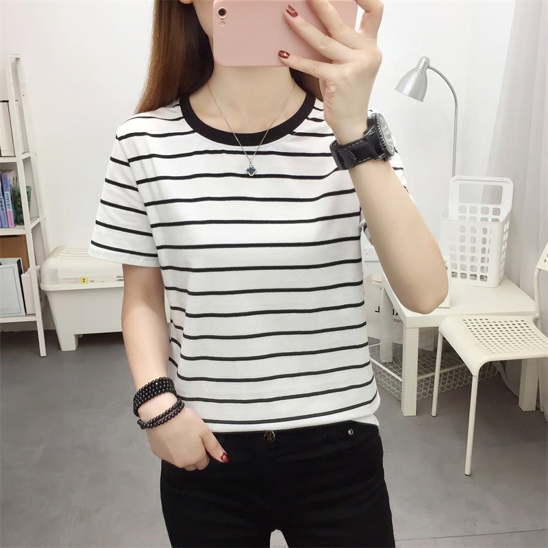 A Generation Of Hair Chubby Girl Plus Size Loose Slim Cotton Short Sleeve T-Shirt Women'S Summer Striped T-Shirt Women'S Top - Image 5