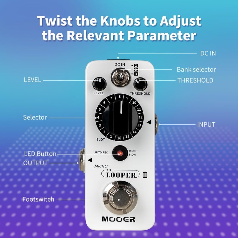 Mooer Micro Looper II Guitar Loop Pedal With 480 Minutes Recording, AUTO REC Function, 3 Saving Banks and 16 Slots Per Bank - Image 5