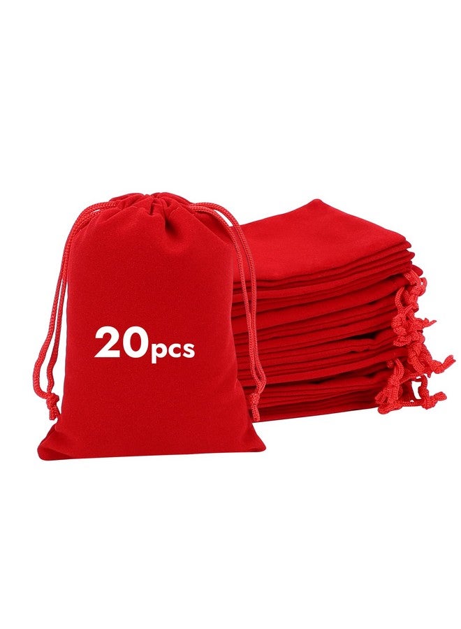 Shintop 20 قطعة أكياس مخملية مع أربطة، 4X6 بوصة أكياس هدايا حمراء لقطع المجوهرات لألعاب النرد حفلات الزفاف المفضلة - Image 1
