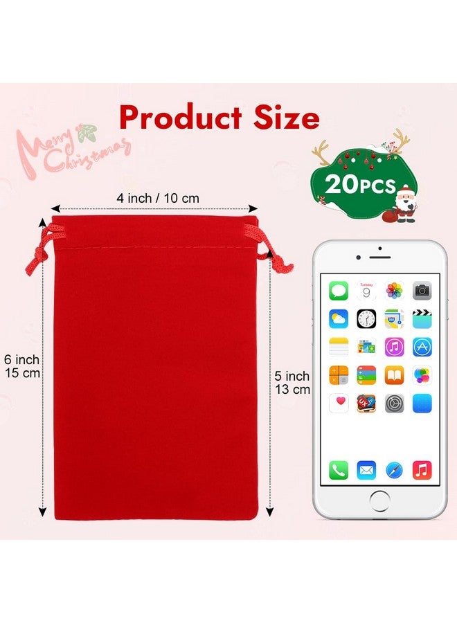 Shintop 20 قطعة أكياس مخملية مع أربطة، 4X6 بوصة أكياس هدايا حمراء لقطع المجوهرات لألعاب النرد حفلات الزفاف المفضلة - Image 2