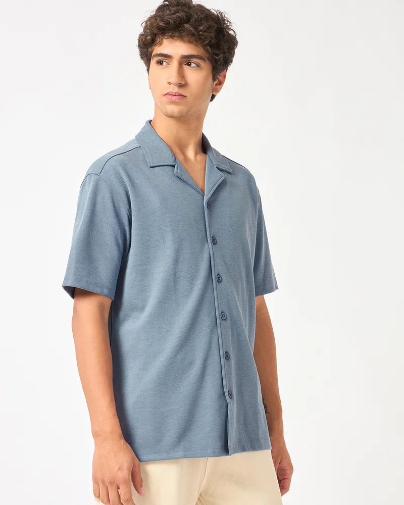 بيواكوف Men's Petrol Blue Oversized Shirt