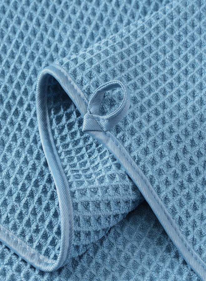 MICROFI Microfiber Waffle Hand Towels, 4 Pieces, Soft, Absorbent, Fast Drying, Lint Free (Blue) - Image 3