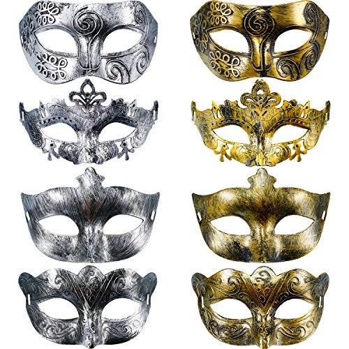 HESTYA 8 Pcs Vintage Masquerade Masks Gold Silver Carnival Antique Mask Halloween Costume Accessories for Men Women - Image 1