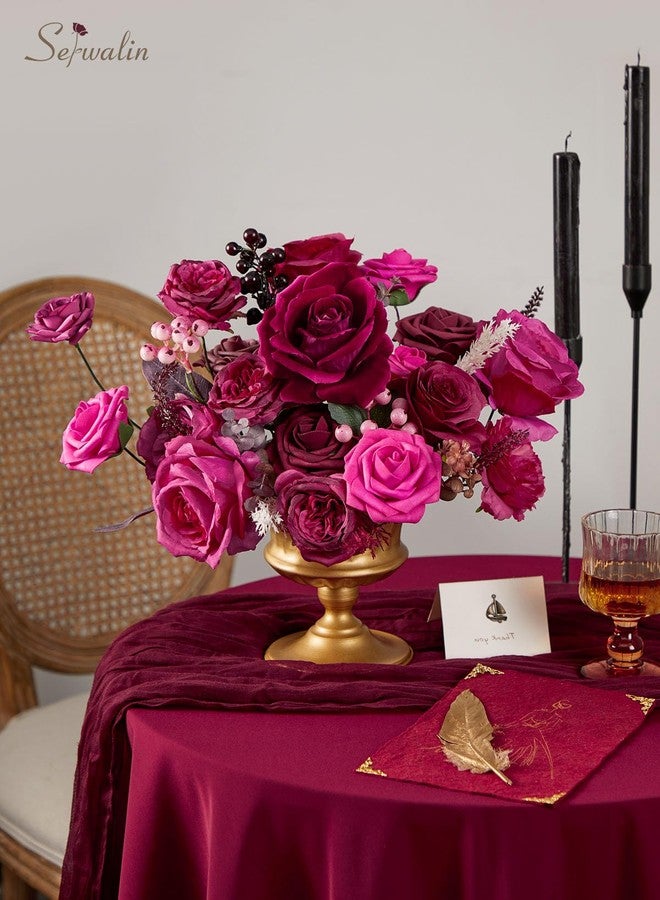 Serwalin Artificial Flowers Dark Magenta Hot Pink Fake Wedding Flowers Silk Flowers Faux Cake Flowers for DIY Wedding Bouquets Centerpieces Home Decorations Baby Shower Floral Arrangements - Image 2