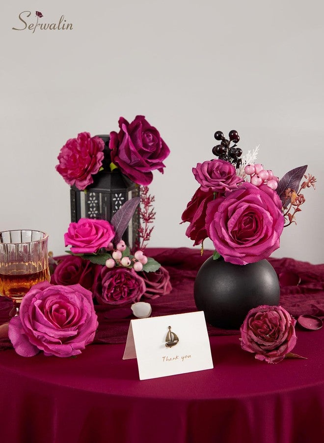 Serwalin Artificial Flowers Dark Magenta Hot Pink Fake Wedding Flowers Silk Flowers Faux Cake Flowers for DIY Wedding Bouquets Centerpieces Home Decorations Baby Shower Floral Arrangements - Image 4