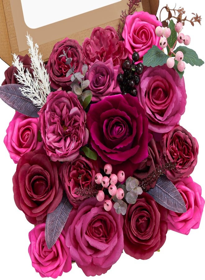 Serwalin Artificial Flowers Dark Magenta Hot Pink Fake Wedding Flowers Silk Flowers Faux Cake Flowers for DIY Wedding Bouquets Centerpieces Home Decorations Baby Shower Floral Arrangements - Image 1