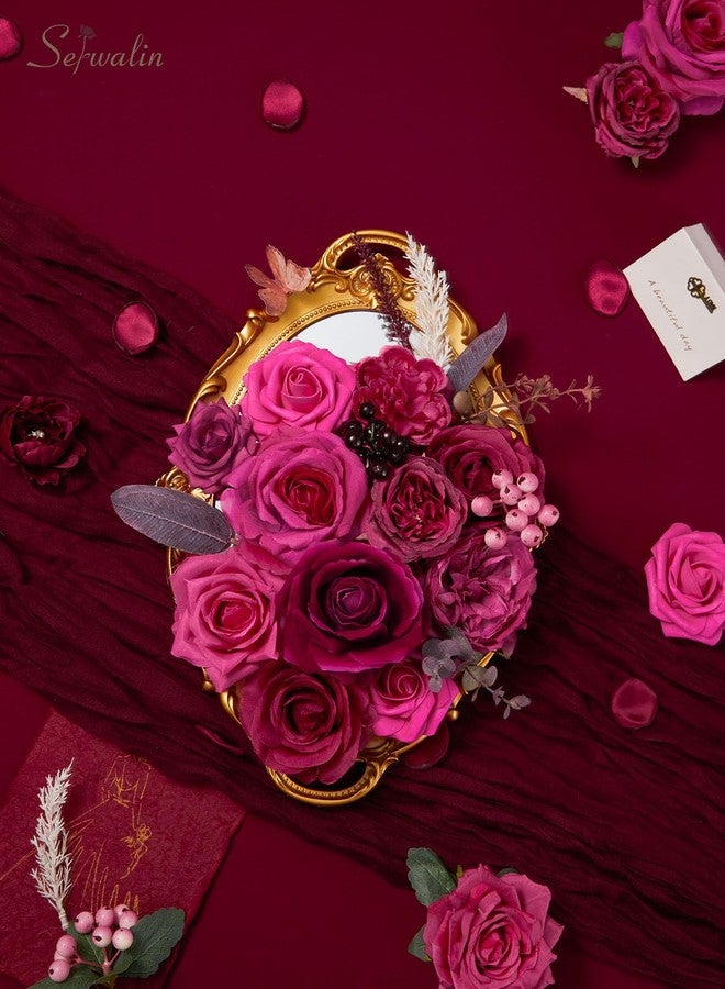 Serwalin Artificial Flowers Dark Magenta Hot Pink Fake Wedding Flowers Silk Flowers Faux Cake Flowers for DIY Wedding Bouquets Centerpieces Home Decorations Baby Shower Floral Arrangements - Image 3