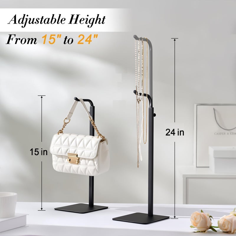 pickpiff 2 Pack Purse Holder Handbag Display Stand: Black Hanger Rack for Bags, Purses, and Wreath, Adjustable Hook Stand for Tabletop, Closet, and Retail Use for Vendors - Image 3