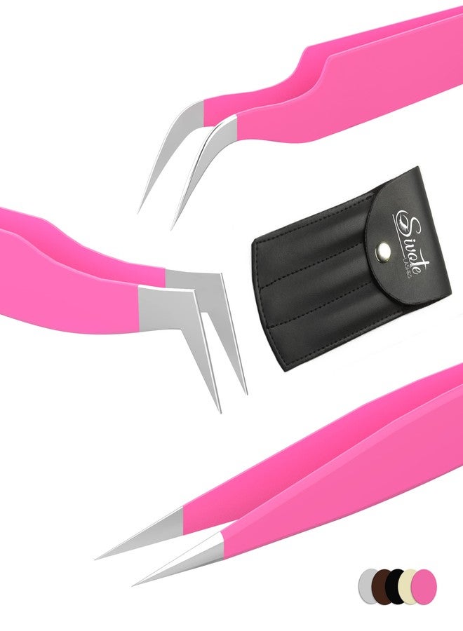 SIVOTE Volume Lash Tweezers for Eyelash Extensions - Professional Stainless Steel Straight & Curved Tips - Precision Lash Extension Tweezers Set for Volume & Classic Lashes (Pack of 3, Pink) - Image 1