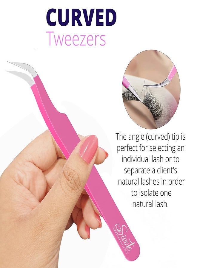 SIVOTE Volume Lash Tweezers for Eyelash Extensions - Professional Stainless Steel Straight & Curved Tips - Precision Lash Extension Tweezers Set for Volume & Classic Lashes (Pack of 3, Pink) - Image 4