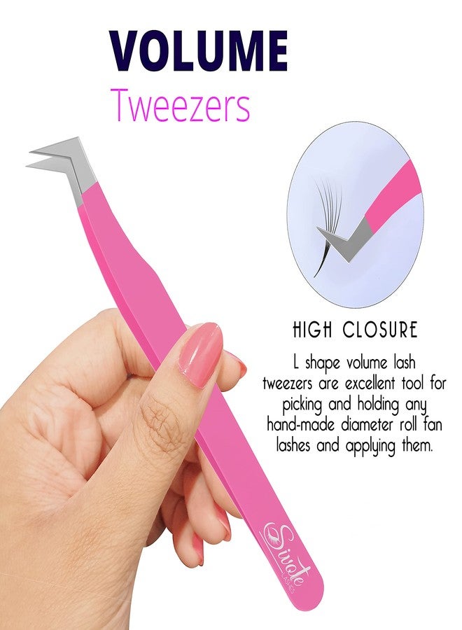 SIVOTE Volume Lash Tweezers for Eyelash Extensions - Professional Stainless Steel Straight & Curved Tips - Precision Lash Extension Tweezers Set for Volume & Classic Lashes (Pack of 3, Pink) - Image 3