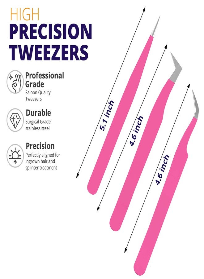 SIVOTE Volume Lash Tweezers for Eyelash Extensions - Professional Stainless Steel Straight & Curved Tips - Precision Lash Extension Tweezers Set for Volume & Classic Lashes (Pack of 3, Pink) - Image 2