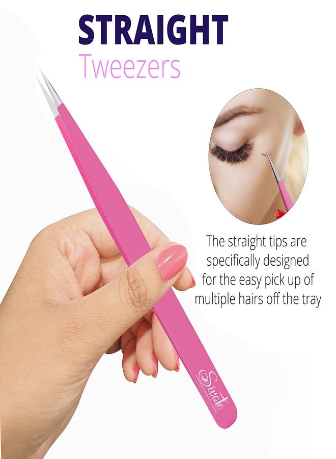 SIVOTE Volume Lash Tweezers for Eyelash Extensions - Professional Stainless Steel Straight & Curved Tips - Precision Lash Extension Tweezers Set for Volume & Classic Lashes (Pack of 3, Pink) - Image 5