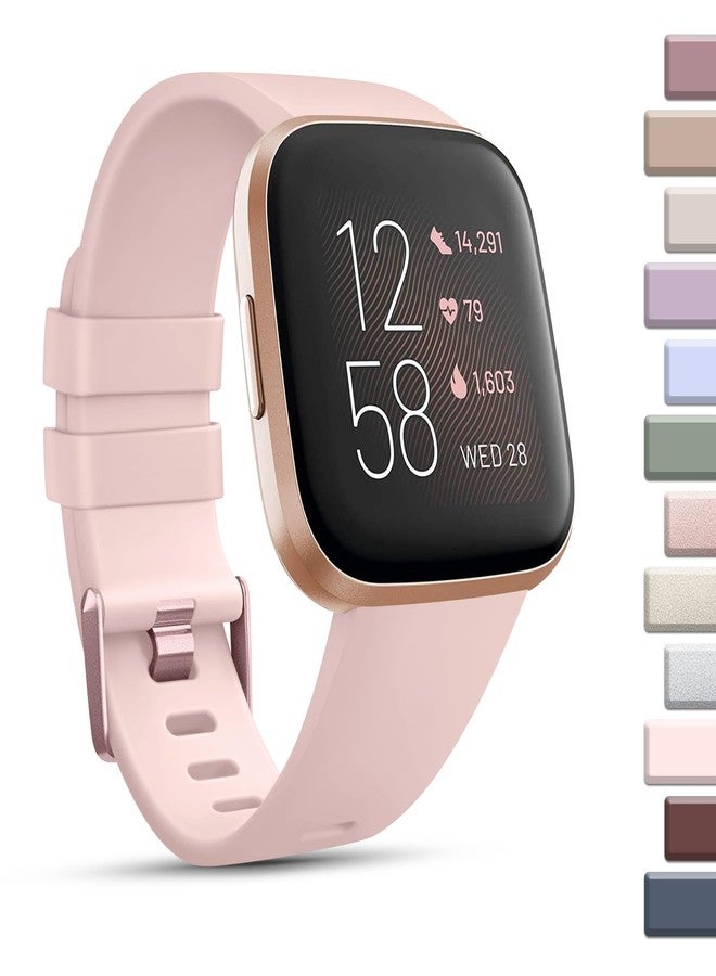 Mugust Sport Bands Compatible with Fitbit Versa 2 / Fitbit Versa/Versa Lite/Versa SE, Classic Soft Silicone Replacement Wristbands Straps for Fitbit Versa 2 Smart Watch Women Men (Small,Light Pink) - Image 1