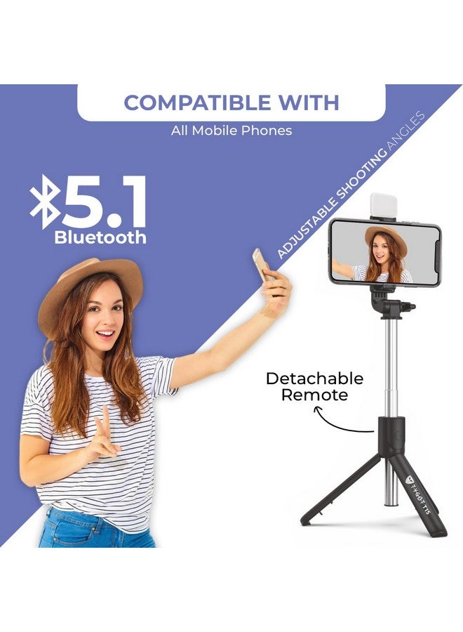 Tygot T1S SnapStick with Tripod Stand, 3 in 1 Multifunctional Design, Rechargable LED Light with Two Brighness Levels for Make up, Selfie, Vlogging & Photo Shoot, Selfie Stick with Bluetooth Remote - Image 3
