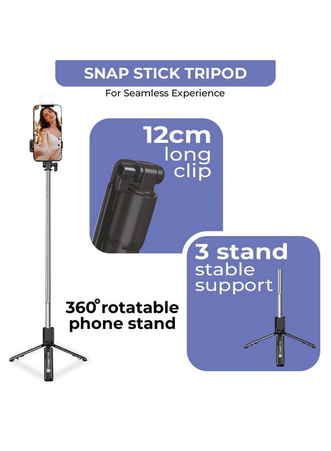 Tygot T1S SnapStick with Tripod Stand, 3 in 1 Multifunctional Design, Rechargable LED Light with Two Brighness Levels for Make up, Selfie, Vlogging & Photo Shoot, Selfie Stick with Bluetooth Remote - Image 5