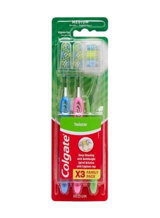 Twister Deep Cleaning Manual Toothbrush With Cover Assorted 3 Pieces