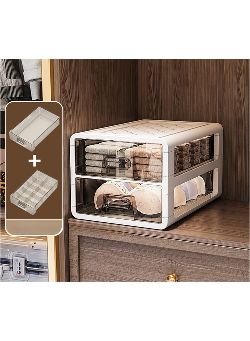 Vparty Underwear Organizer Drawer, 2 Tiers Underwear Storage Drawer, Stackable Closet Organizers and Storage Box for Bras, Socks, Scarves, Ties, Belt (2 Tier- 1 grid+10 grids)  - Image 1