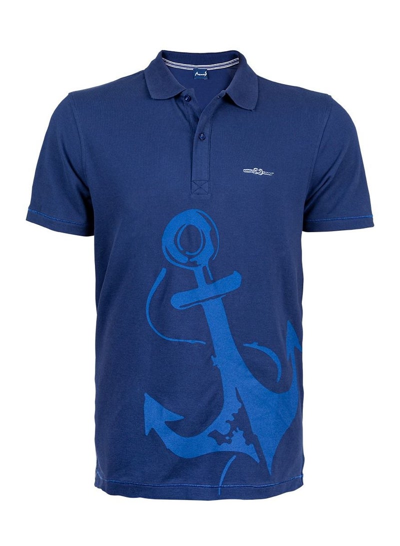 Anemoss Marine Navy Blue Men's Polo Collar T-Shirt Small - Image 1