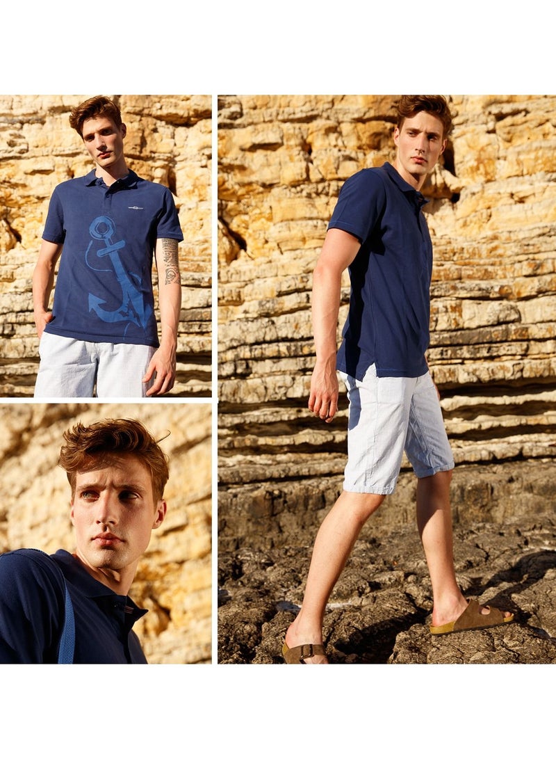 Anemoss Marine Navy Blue Men's Polo Collar T-Shirt Small - Image 4