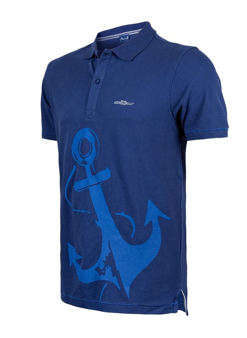 Anemoss Marine Navy Blue Men's Polo Collar T-Shirt Small - Image 2