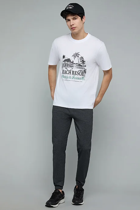 أر أند بي Printed T-Shirt with Crew Neck and Short Sleeves
