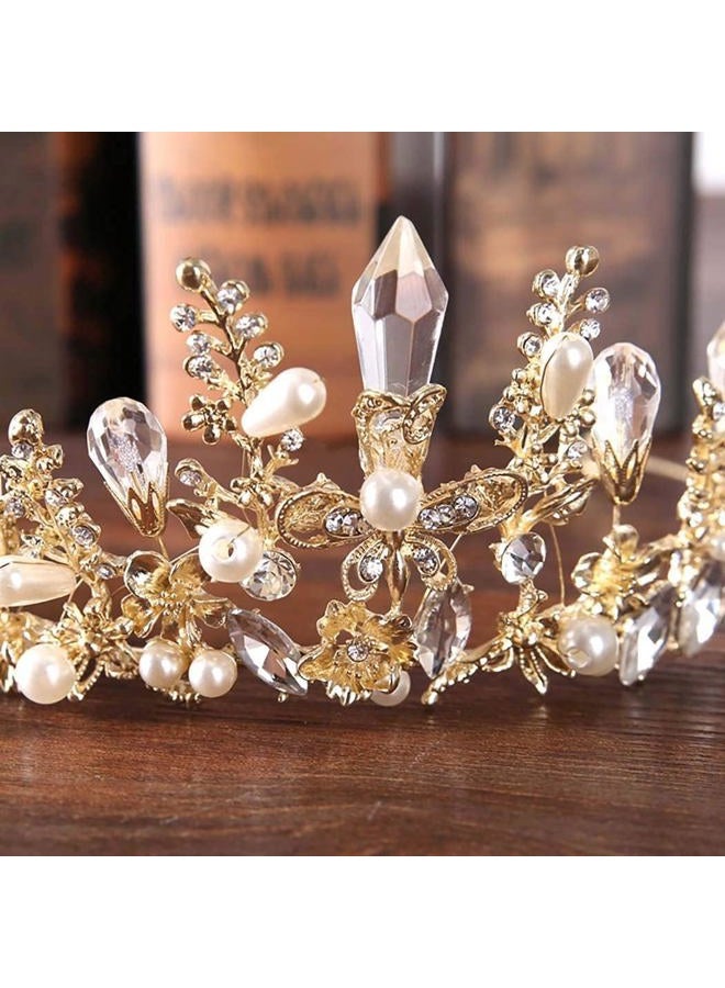 Bmirth Baroque Crowns and Tiaras Gold Crystal Wedding Queen Crowns Bride Pearl Rhinestone Princess Crown for Women and Girls - Image 3